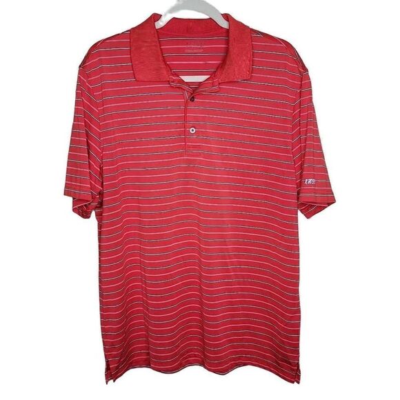 IZOD Short Sleeve Stripe Polo Shirt Red Large - Picture 1 of 13